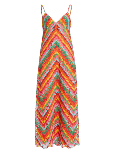 Shop Valentino Rainbow Openwork Pattern Midi-dress In Neutral