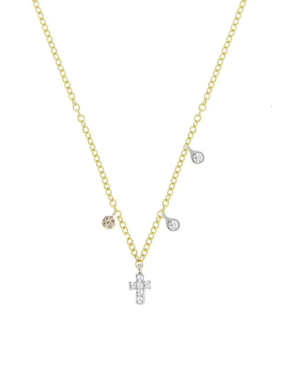 Shop Meira T Women's Baby 14k Gold & Diamond Cross Necklace In Yellow Gold
