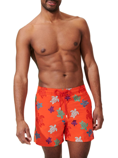 Shop Vilebrequin Men's Embroidered Logo Print Swim Shorts In Nefle