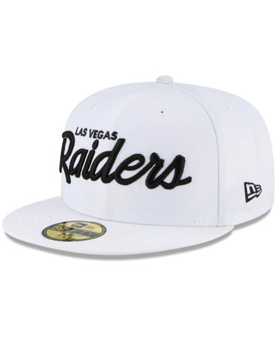 New Era Men's  White Las Vegas Raiders Omaha Script Low Profile 59fifty Fitted Hat In White
