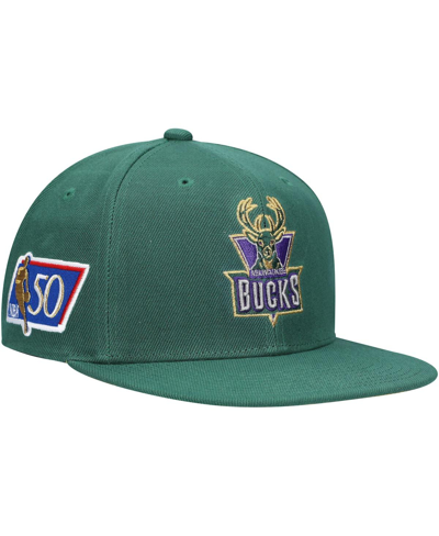 Shop Mitchell & Ness Men's  Green Milwaukee Bucks 50th Anniversary Snapback Hat