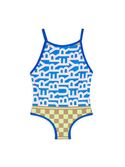 Shop Burberry Little Girl's & Girl's Sandie One-piece Swimsuit In Blue Pink