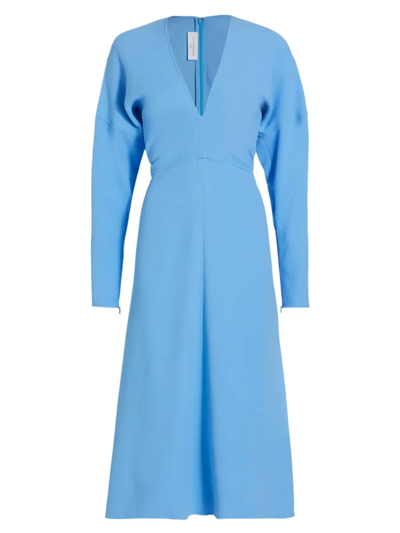 Shop Victoria Beckham Women's V-neck Dolman-sleeve Midi-dress In Sky Blue