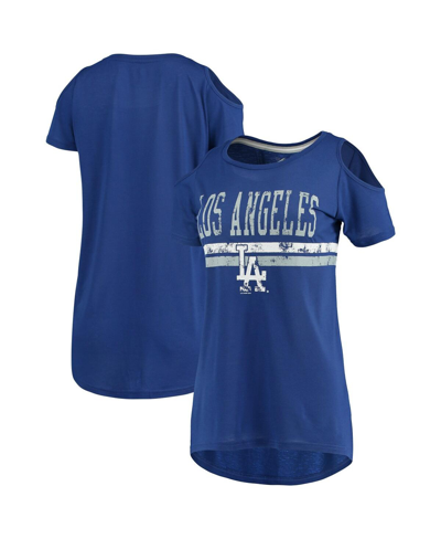 Shop G-iii 4her By Carl Banks Women's  Royal Los Angeles Dodgers Clear The Bases Cold Shoulder Scoopneck T