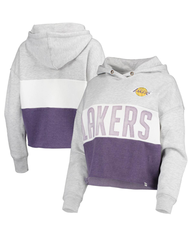 Shop 47 Brand Women's ' Heathered Gray Los Angeles Lakers Lizzy Cutoff Pullover Hoodie