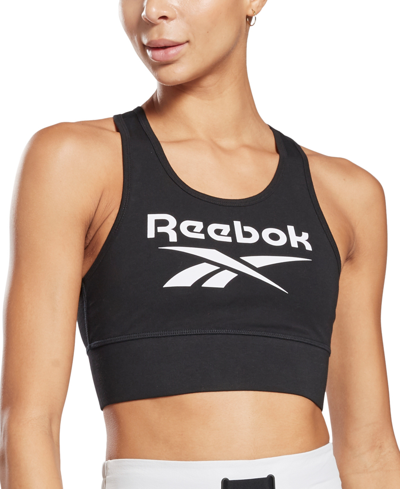 Shop Reebok Women's Low Impact Graphic Logo Cotton Sports Bra In Black