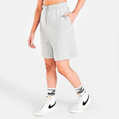 Shop Nike Women's Sportswear Essential High-rise Fleece Shorts In Dark Grey Heather/white