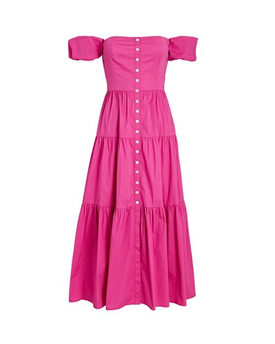 Shop Staud Elio Poplin Midi Dress In Pink
