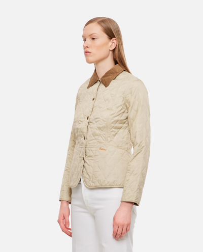 Barbour Quilted Jacket With Contrast Collar And Front Pockets In Beige