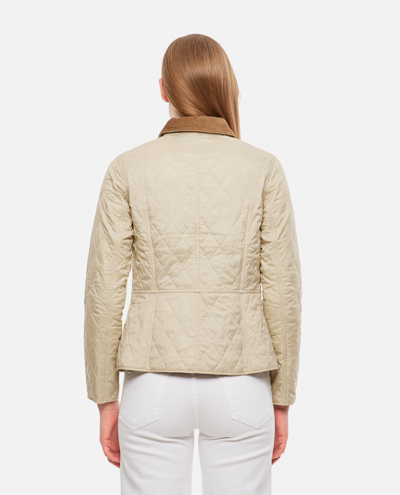 Barbour Quilted Jacket With Contrast Collar And Front Pockets In Beige