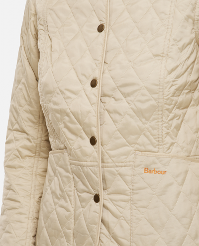 Barbour Quilted Jacket With Contrast Collar And Front Pockets In Beige