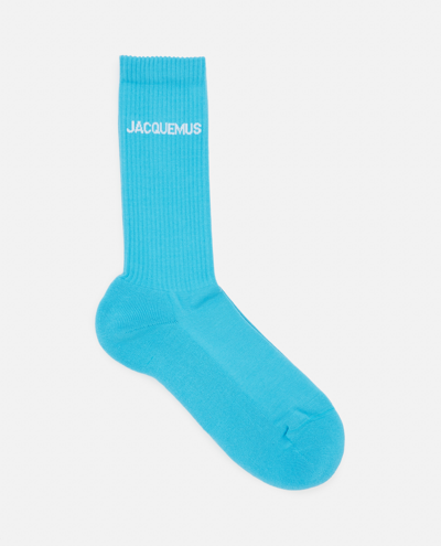 Shop Jacquemus "les Chaussettes " Cotton Socks In Clear Blue