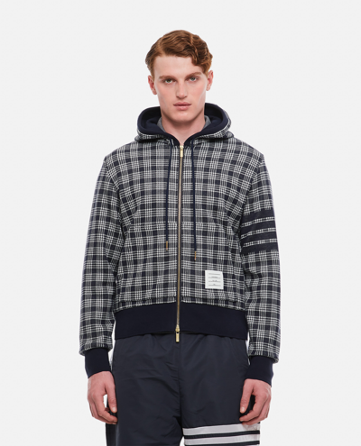 Shop Thom Browne Cotton Zip Up Hoodie With 4bar In Blue