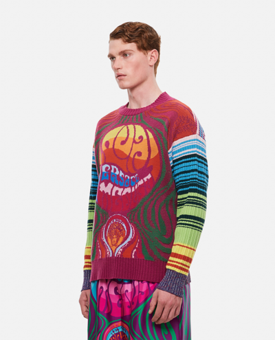 Shop Versace Jacquard Multicoloured Sweater In Orange