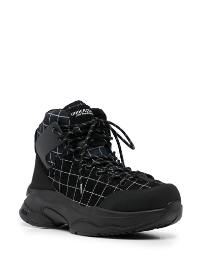 Undercover Lace-up Checked Ankle Boots In Schwarz