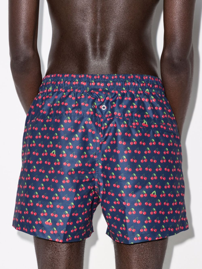Shop Derek Rose Maui Cherry-print Swim Shorts In Blau