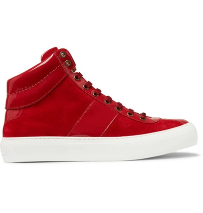 Shop Jimmy Choo Belgravia Patent-leather And Suede High-top Sneakers