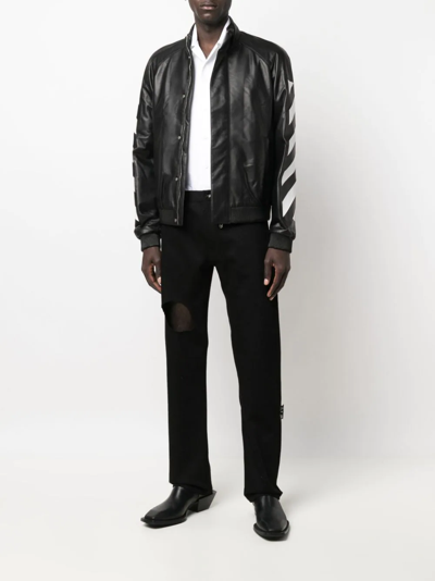 Off-white Diag-stripe Leather Jacket In Black