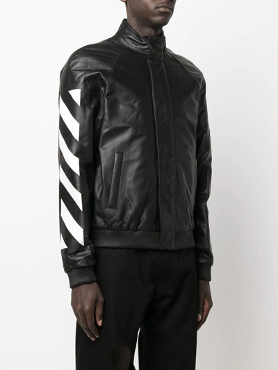 Off-white Diag-stripe Leather Jacket In Black
