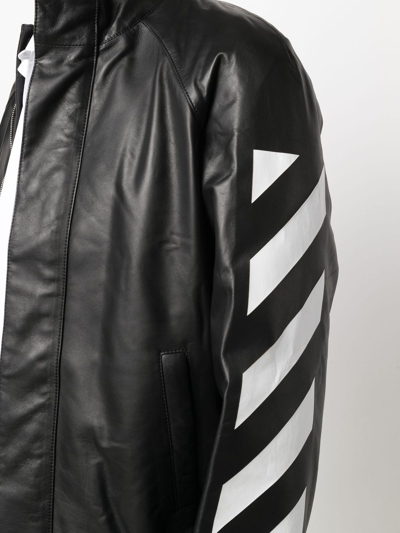 Off-white Diag-stripe Leather Jacket In Black