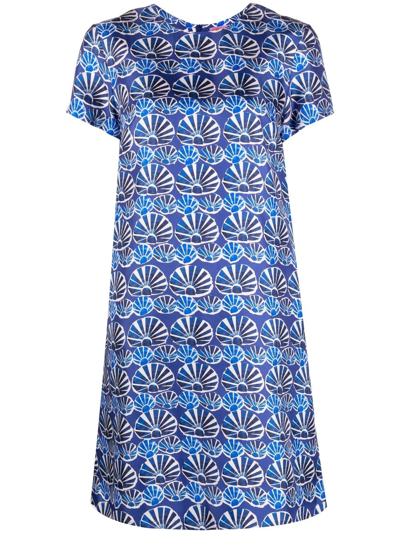 Shop La Doublej Shell-print Swing Dress In Blau