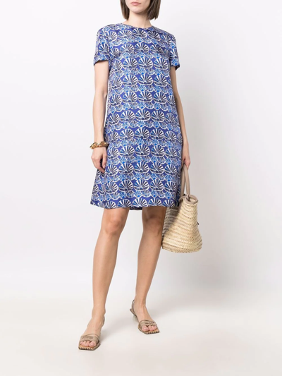 Shop La Doublej Shell-print Swing Dress In Blau