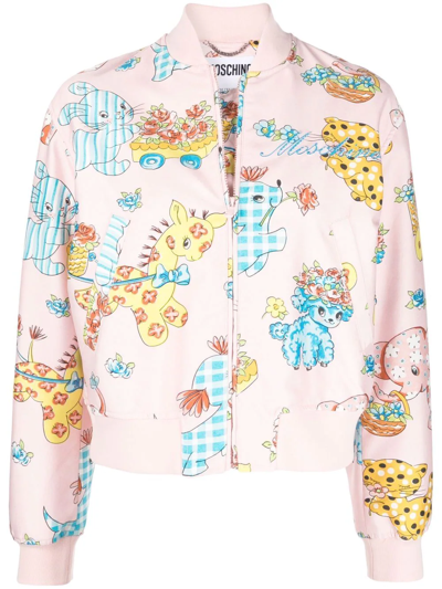 Shop Moschino Sketch-print Zip-up Bomber Jacket In Rosa