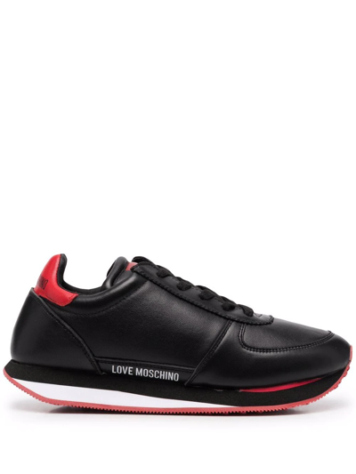 Shop Love Moschino Low-top Lace-up Sneakers In Black