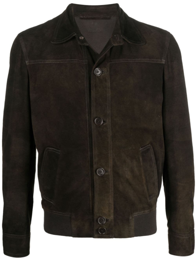Shop Salvatore Santoro Buttoned-up Suede Shirt Jacket In Braun