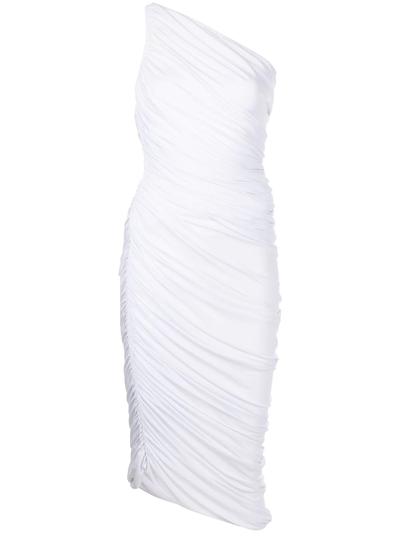 Shop Norma Kamali Diana Ruched One-shoulder Dress In Weiss