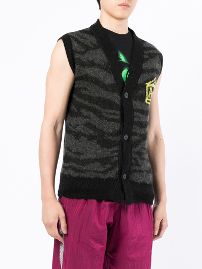 Shop Aries Logo-print Knitted Vest In Schwarz
