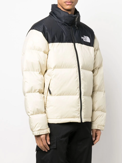 Shop The North Face Panelled Logo Puffer Jacket In Nude