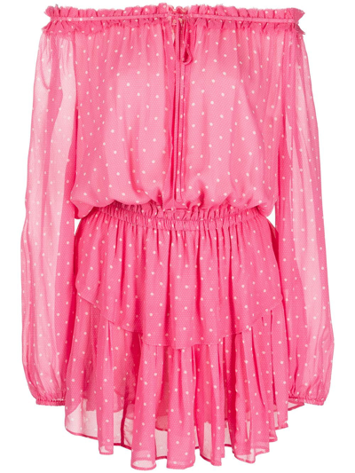Shop Loveshackfancy Popover Polka-dot Mini Dress In Rosa
