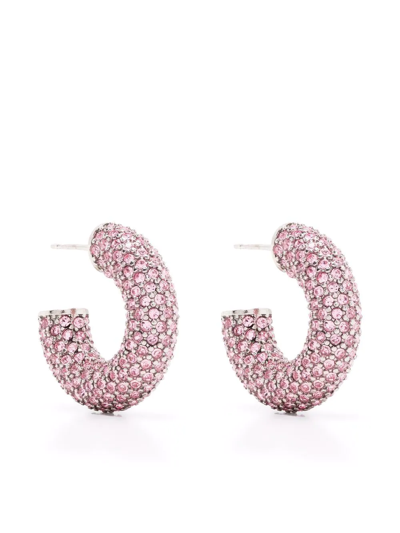 Shop Amina Muaddi Cameron Crystal Hoop Earrings In Rosa
