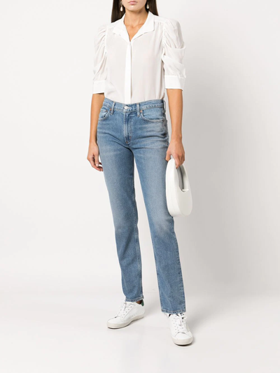 Frame 'gillian' Puff Sleeve Poplin Top In Weiss