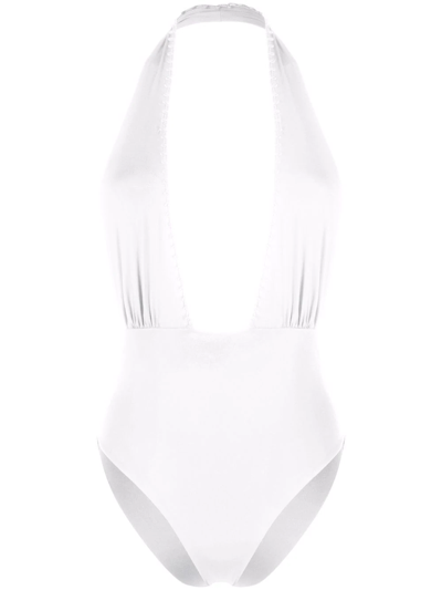 Shop La Perla Braid-detail Halterneck Swimsuit In Weiss