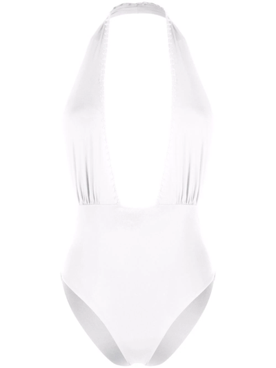 La Perla Braid-detail Halterneck Swimsuit In Weiss