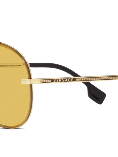 Shop Versace Pilot-frame Sunglasses In Yellow