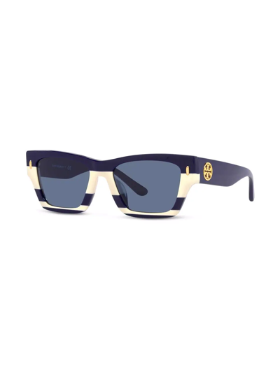 Shop Tory Burch Stripe-print Frame Sunglasses In Blau