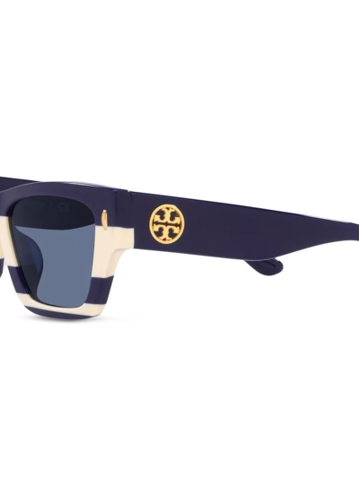 Shop Tory Burch Stripe-print Frame Sunglasses In Blau