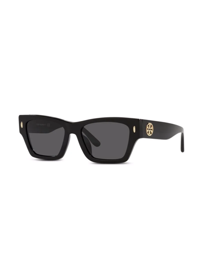 Tory Burch Logo-plaque Square-frame Sunglasses In Grau