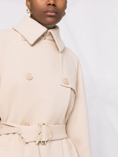 Shop Patrizia Pepe Double-breasted Belted Coat In Nude