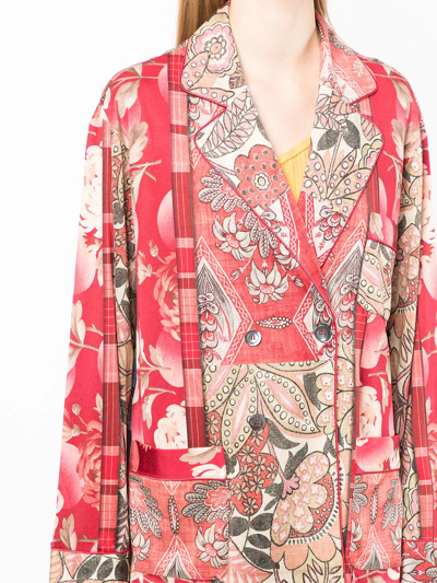 Shop Pierre-louis Mascia Mix-print Double-breasted Blazer In Rot