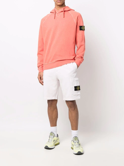 Stone Island White Fleece Bermuda Shorts In White