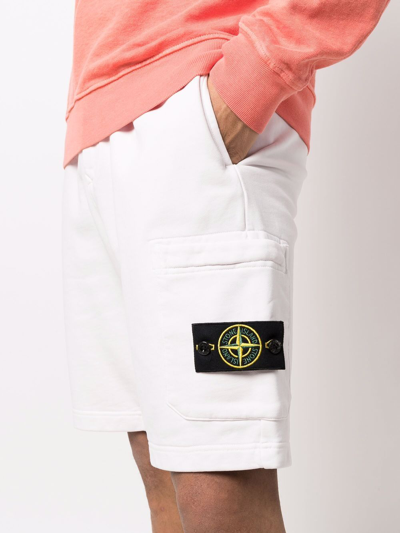 Stone Island White Fleece Bermuda Shorts In White