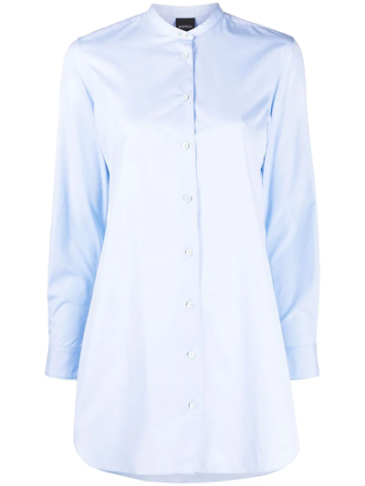 Shop Aspesi Collarless Longline Shirt In Blau