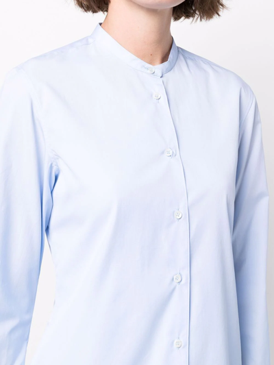Shop Aspesi Collarless Longline Shirt In Blau