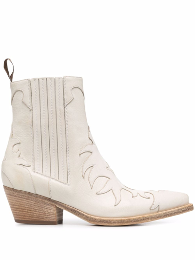 Shop Sartore Leather Cuban Ankle Boots In Nude