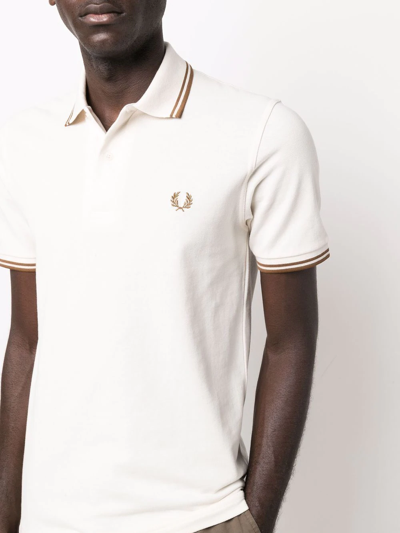 Shop Fred Perry Twin-tipped Piqué Polo Shirt In Weiss