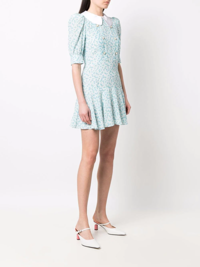 Shop Alessandra Rich Floral-print Silk Dress In Blau